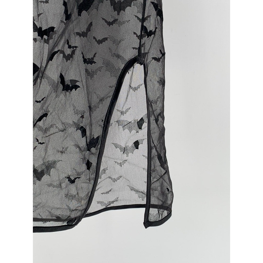 UNBRANDED Women's Black Sheer Bat Print Mock-Neck Sleeveless Top SZ OS