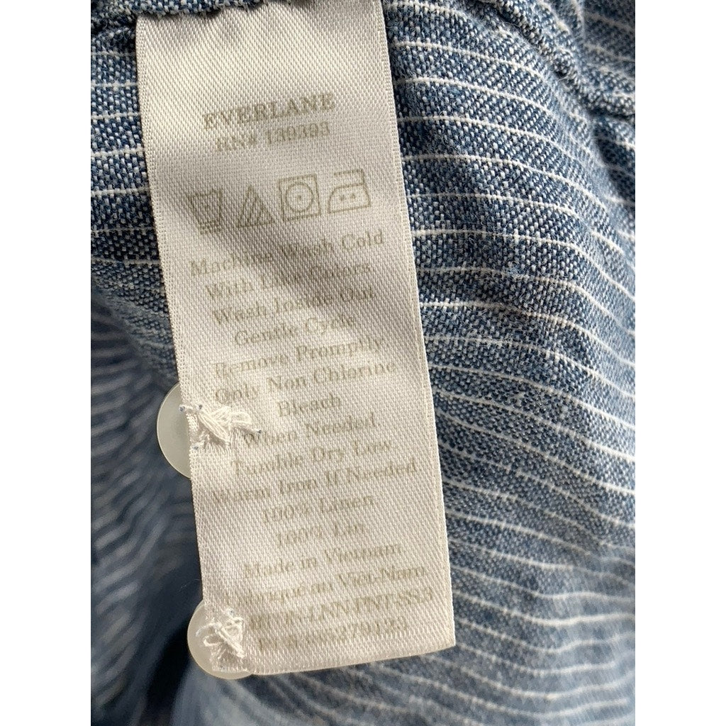 EVERLANE Men's Blue-White Micro Striped Linen Button-Up Short Sleeve Shirt SZ M