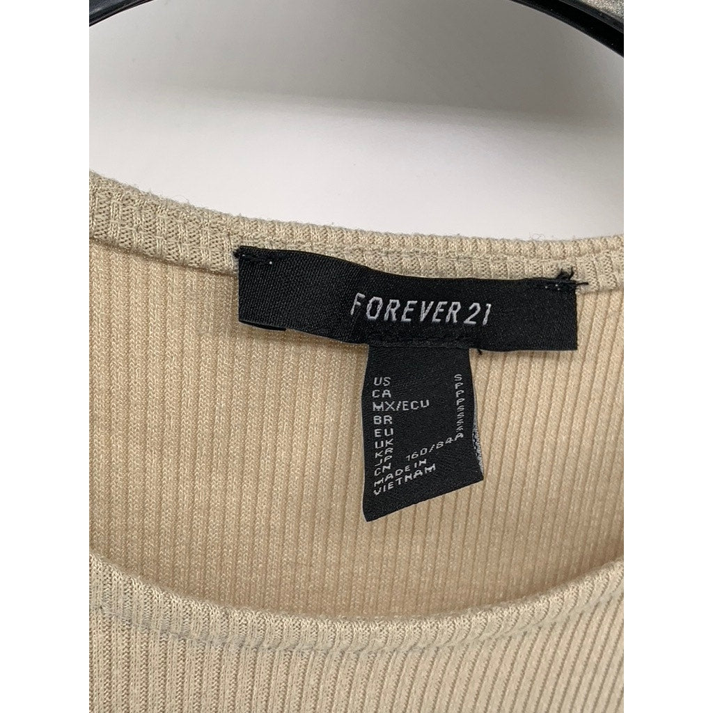 FOREVER 21 Women's Tan CrewNeck Side-Ruched Bodycon Tank Dress SZ S