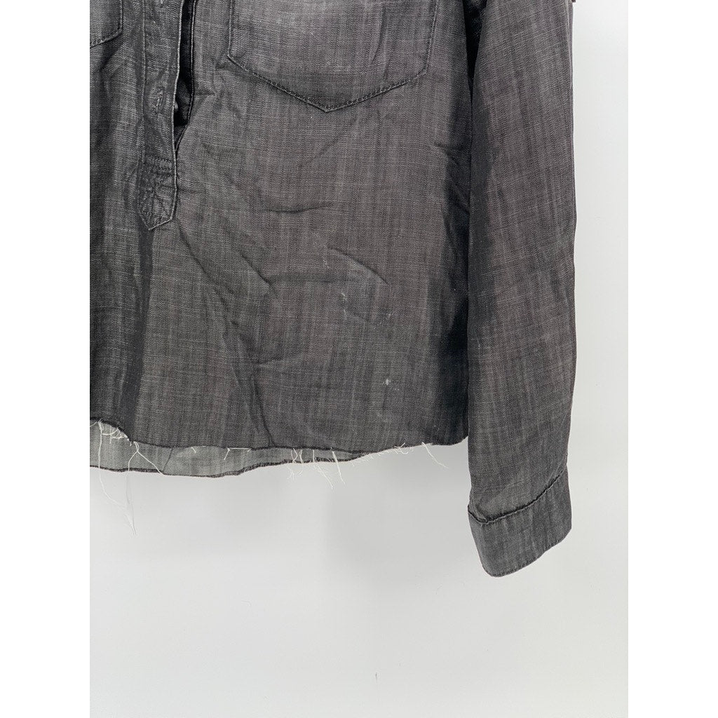 CLOTH & STONE Women's Black Frayed Tencel Button-Up Long Sleeve Top SZ M