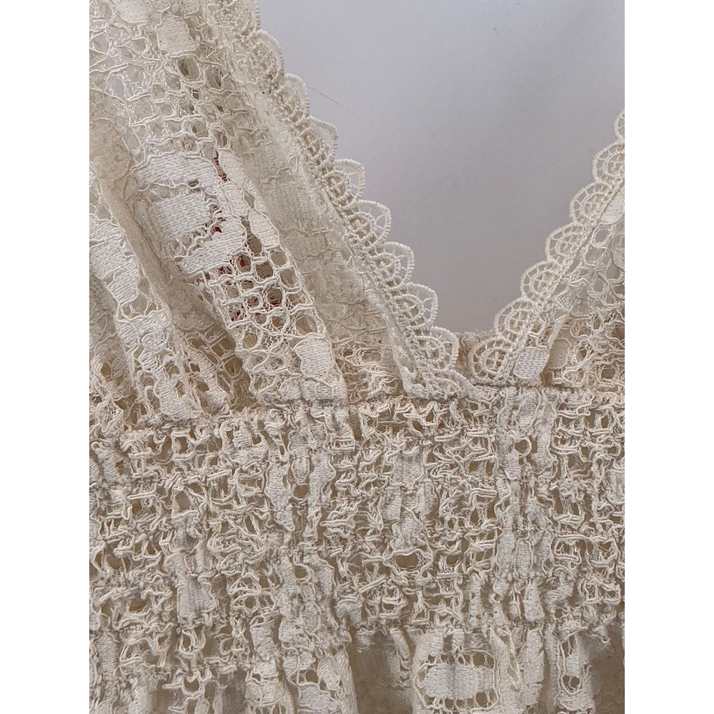 XHILARATION Women's Beige Floral Lace V-Neck Short Sleeve Swim Cover-Up SZ M