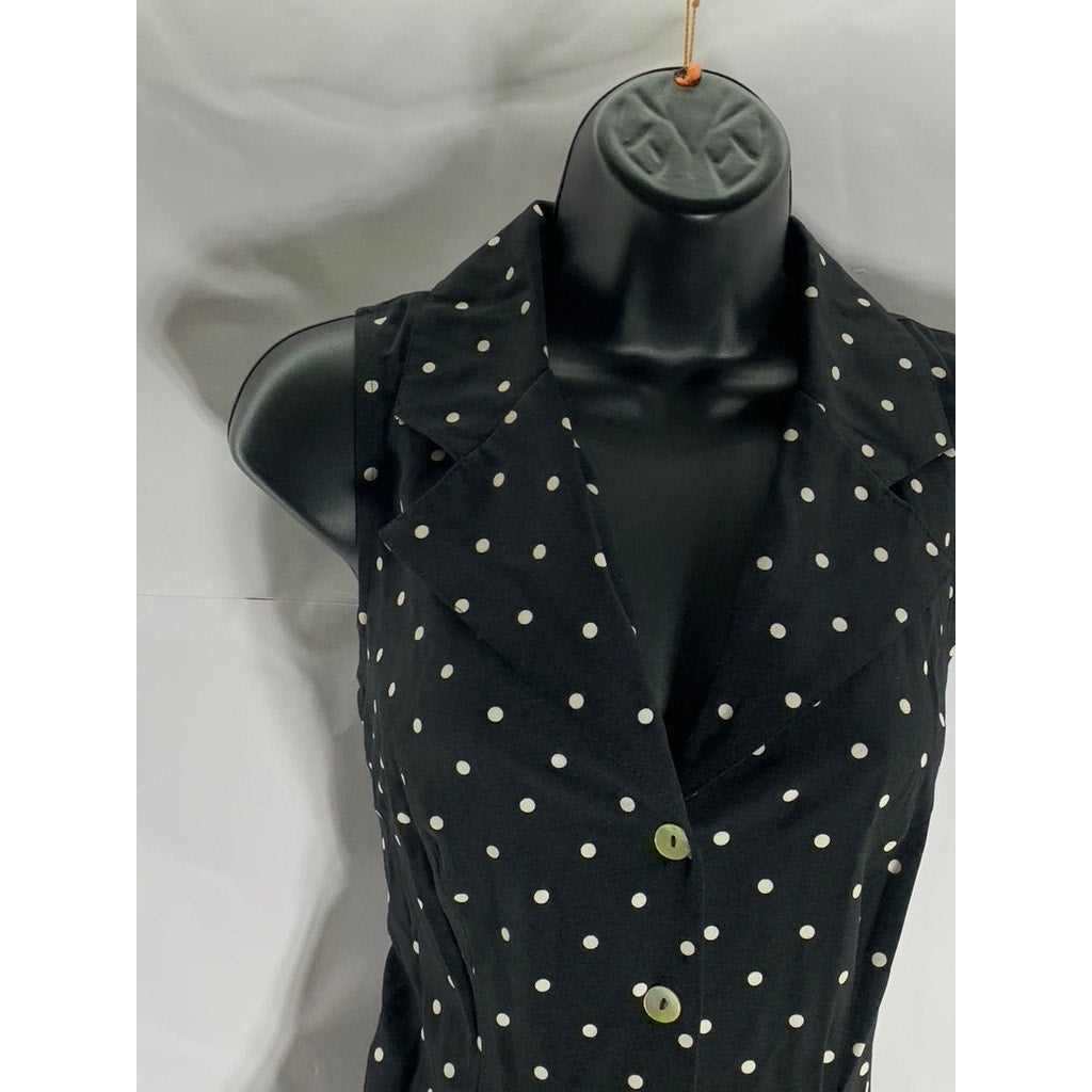 DRESSBARN Women's Vintage Black/White Polka Dot V-Neck Collared Midi Dress SZ 4