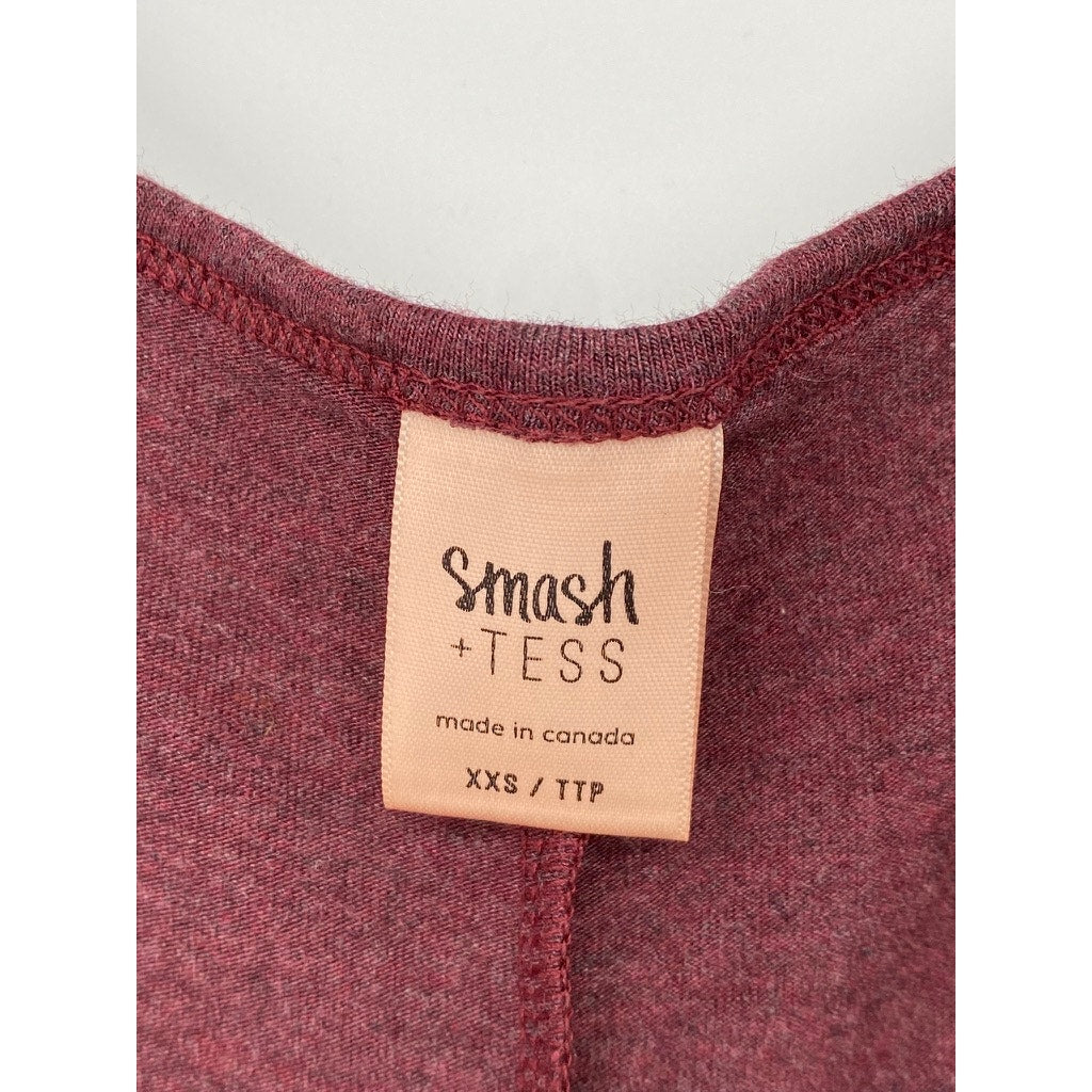 SMASH + TEES Women's Burgundy V-Neck Long Sleeve Friday Romper SZ 2XS
