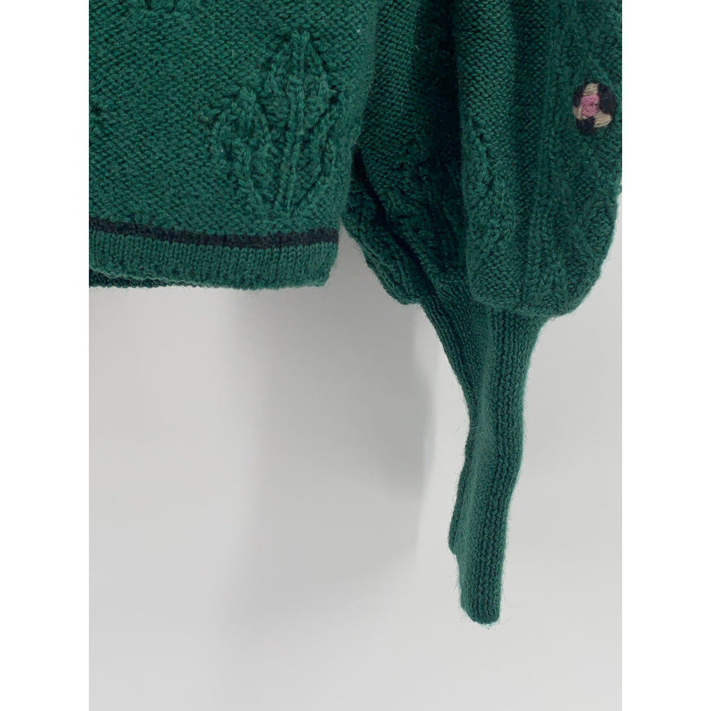 CARROLL REED Women's Vintage 70's Green 3D Floral Knit Button-Up Cardigan SZ S
