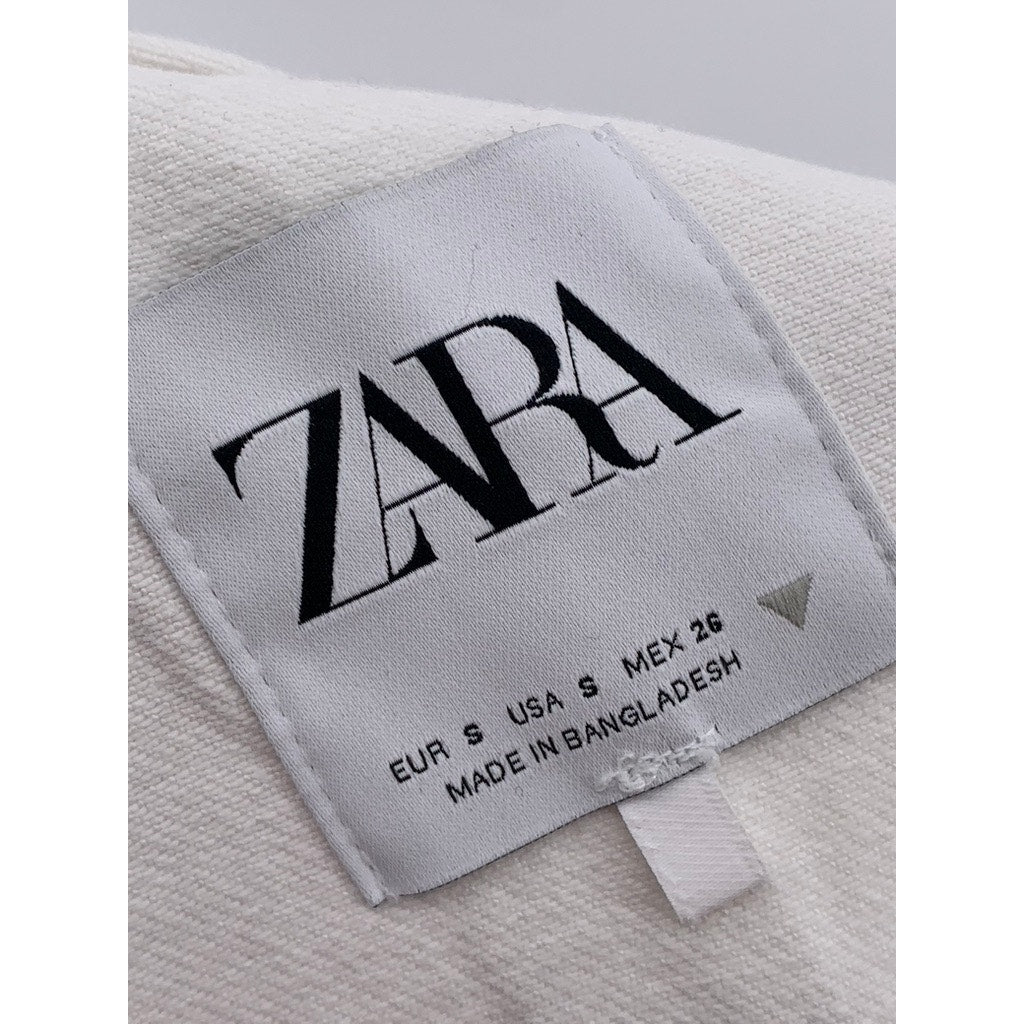 ZARA Women's White Denim Short Overall SZ S