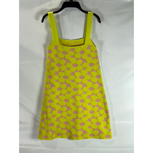 ZARA Women's Yellow/Pink Floral Square-Neck A-Line Mini Dress SZ S