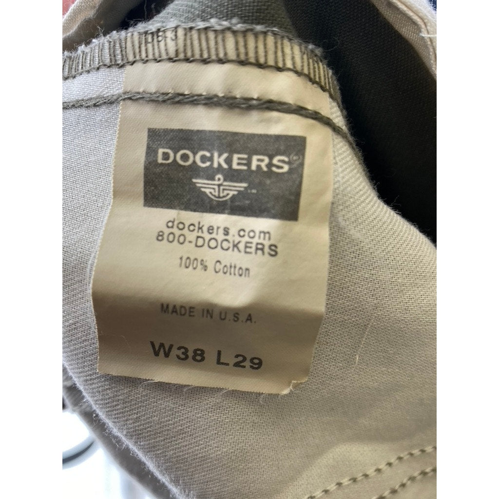 DOCKERS Men's Faded Olive Grey Vintage USA Flat Front Chino Pants SZ 38x29