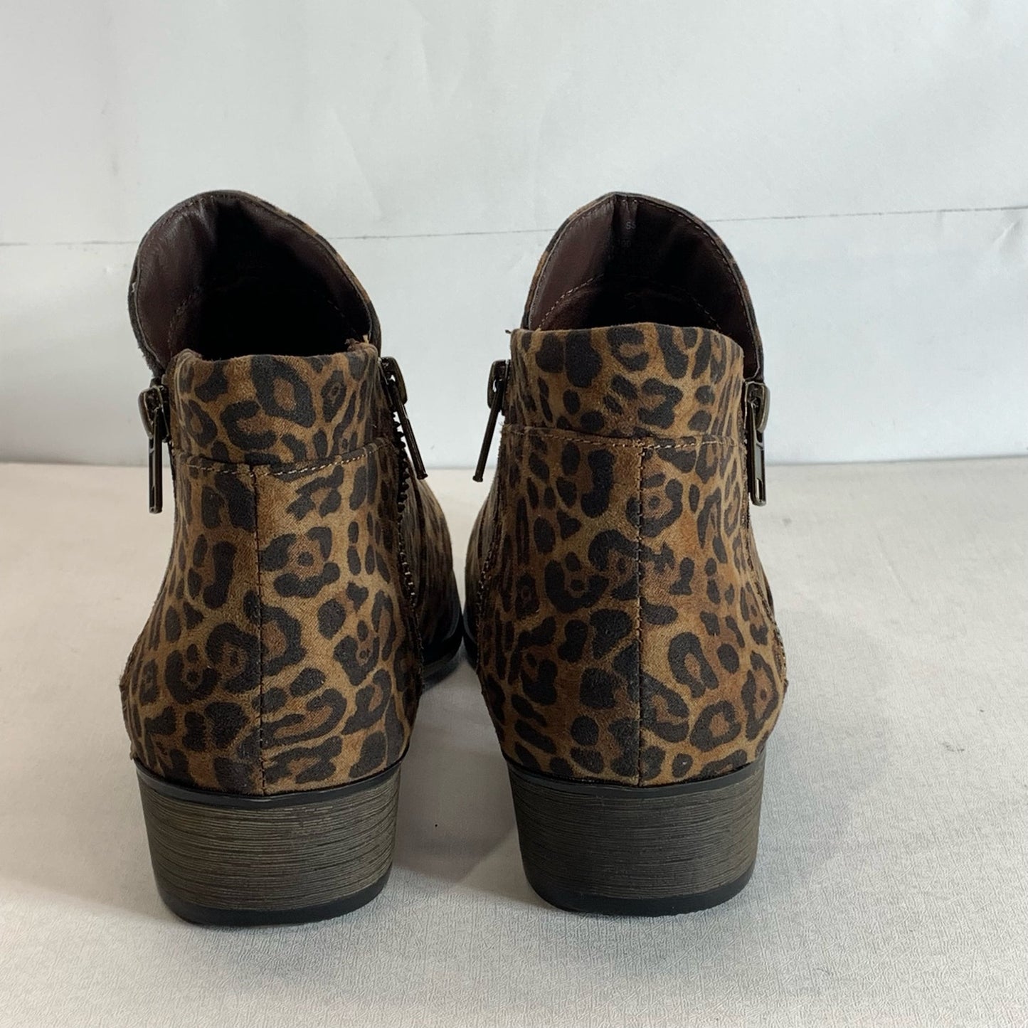 SUN+STONE Women's Brown Leopard Abby Double-Zip Round-Toe Block-Heel Booties SZ8