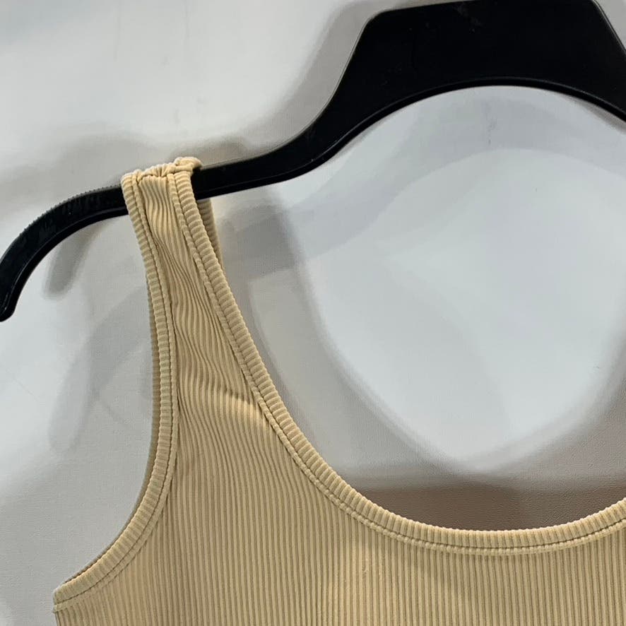 EDIKTED Women's Beige Lenny Ribbed Crop Stretch Top SZ S