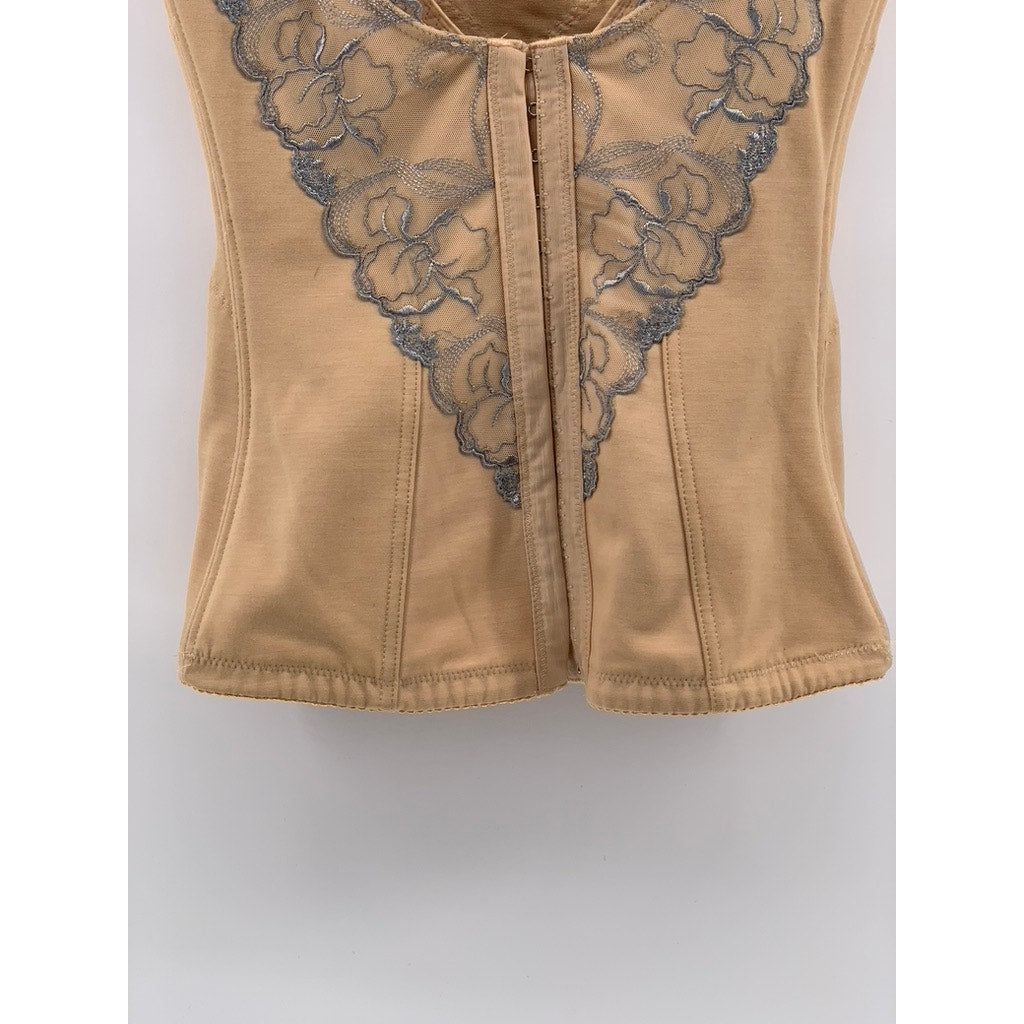 UNBRANDED Women's Beige-Blue Lace Corset Shapewear Top SZ L