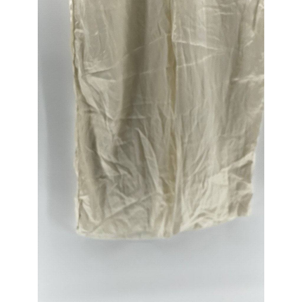 ZARA Women's Off-White Silk Drawstring Relaxed Fit Pull-On Pajama Pants SZ M