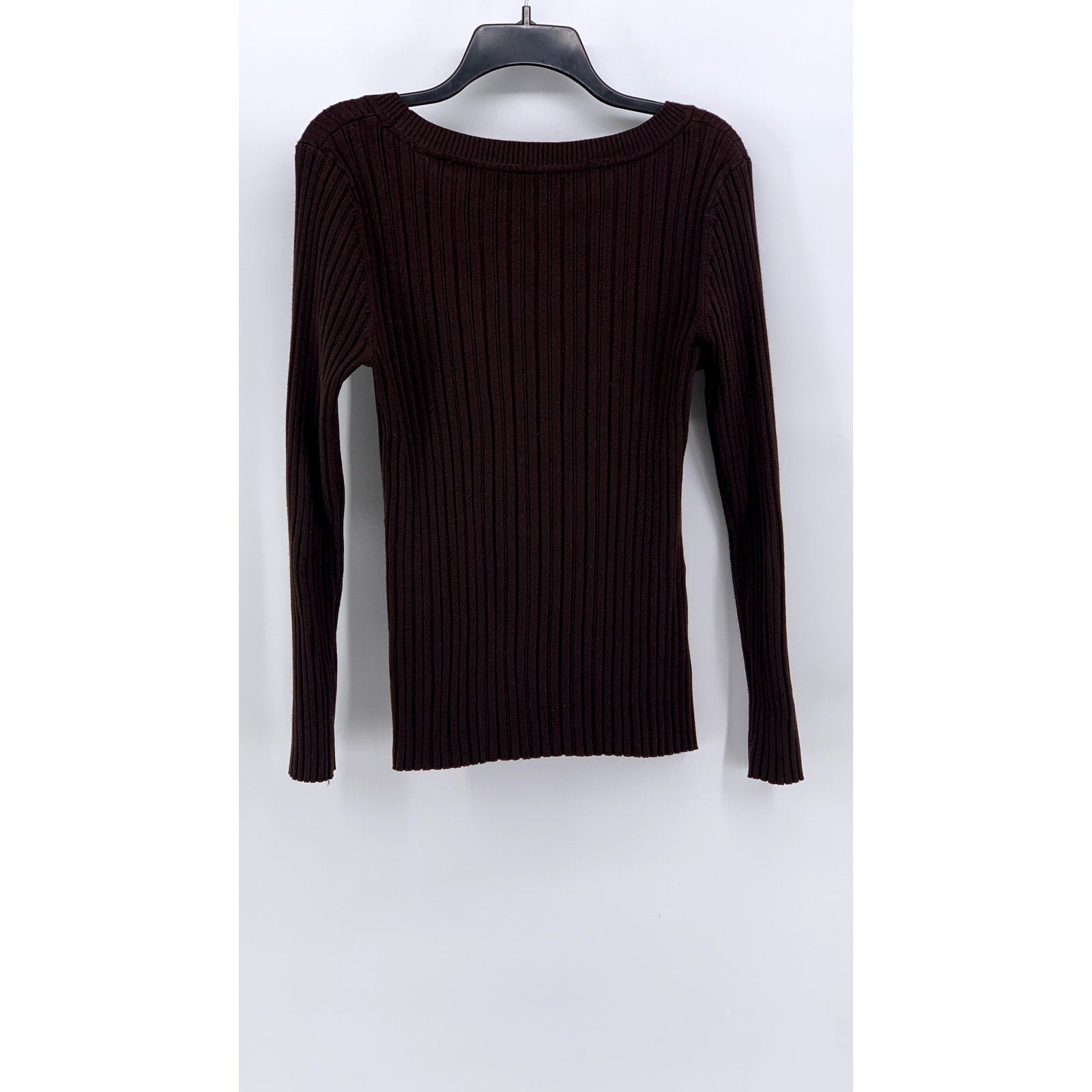 UNBRANDED Women's Brown Ribbed V-Neck Long Sleeve Top SZ S