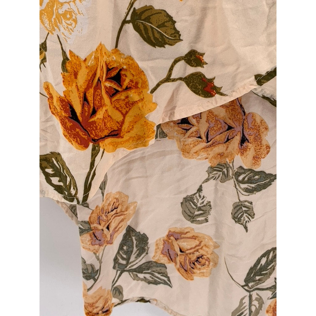 FREE2BU Women's Beige-Orange Floral Print Wrap Maxi Skirt SZ 12