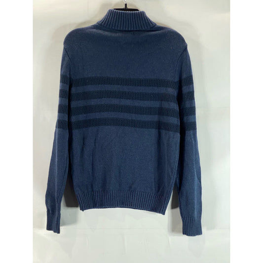 TAHARI Men's Blue Striped Knit Quarter-Zip Pullover Sweater SZ M