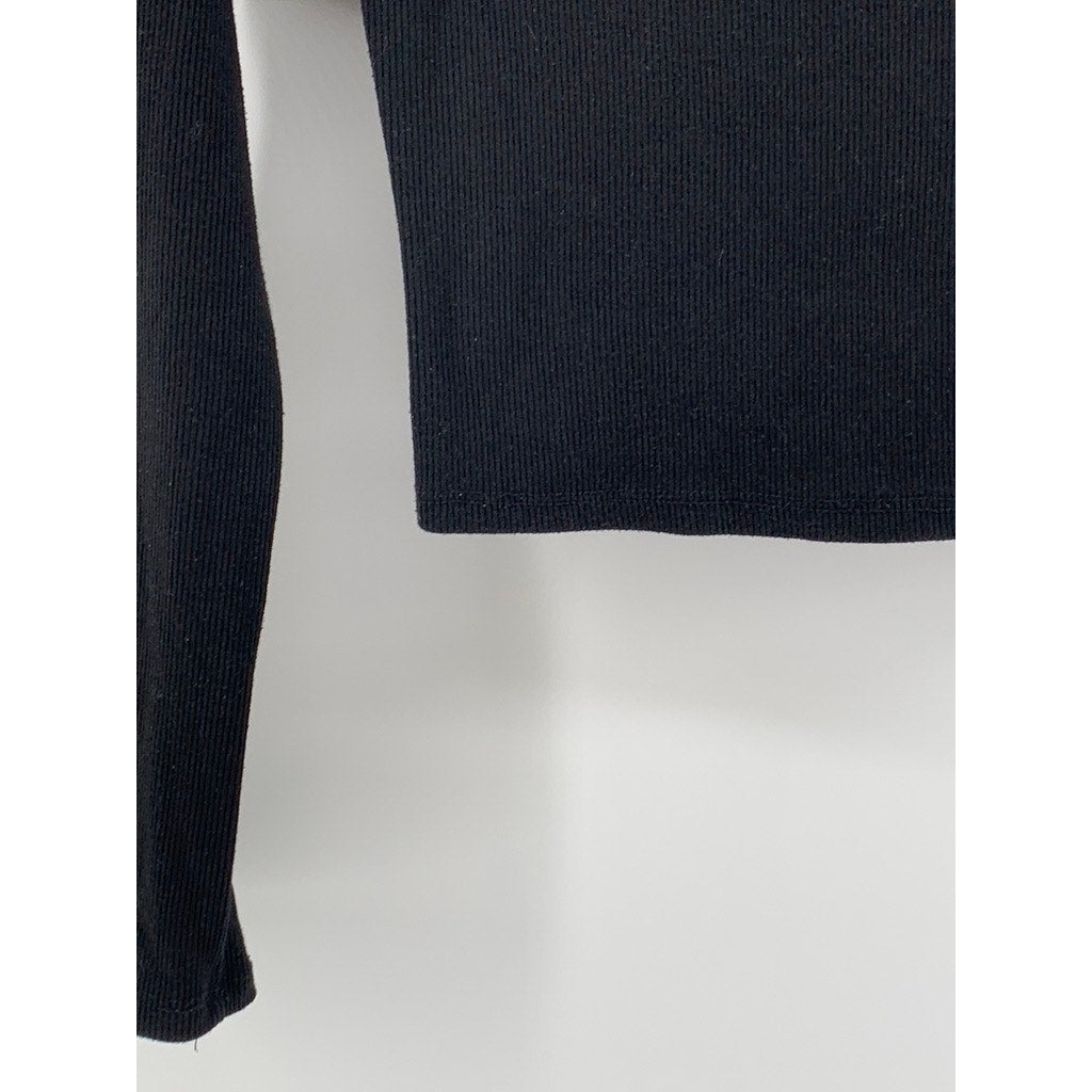 FASHION NOVA Women's Black Ribbed Boatneck Long Sleeve Top SZ M