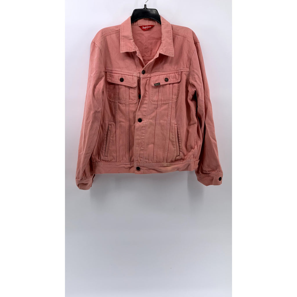SUPREME Men's Salmon Pink Button-Up Denim Trucker Jacket SZ L
