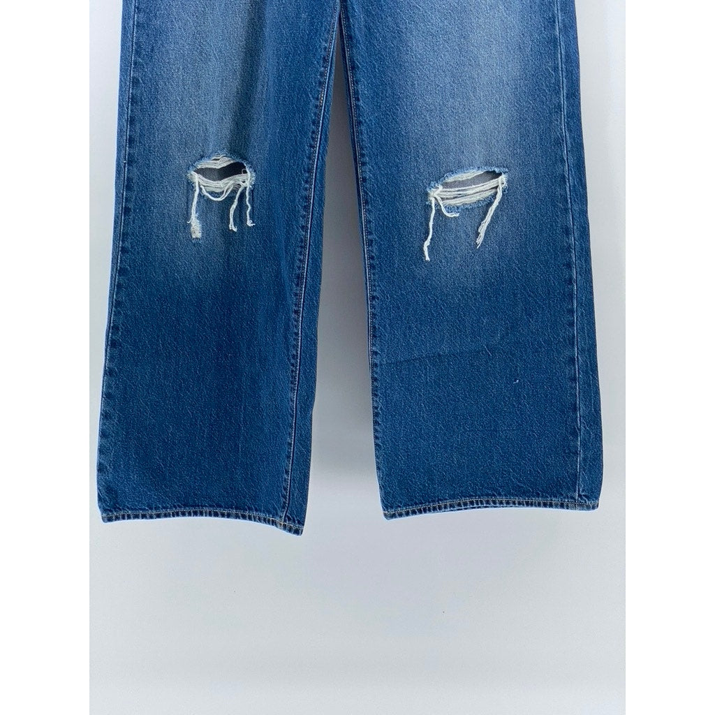 OLD NAVY Women's Dark Blue Distressed Baggy Wide-Leg Five-Pocket Jeans SZ 18