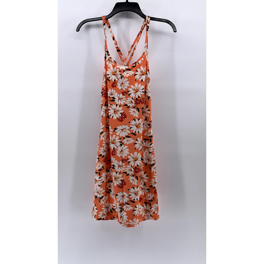 BUZZ Women's Orange Daisy Floral Scoop-neck Cross-Back A-Line Midi Dress SZ L