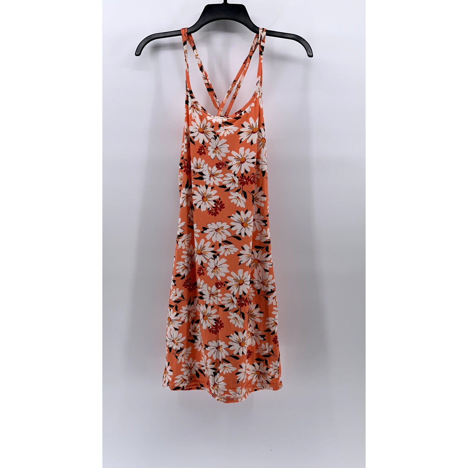 BUZZ Women's Orange Daisy Floral Scoop-neck Cross-Back A-Line Midi Dress SZ L