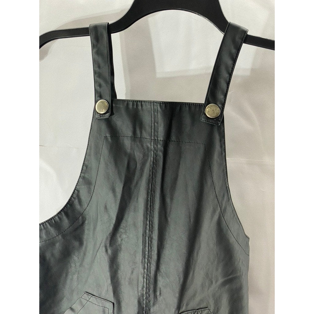 ZARA Girls Black Faux-Leather Snap-Button Overall Short Dress SZ 10