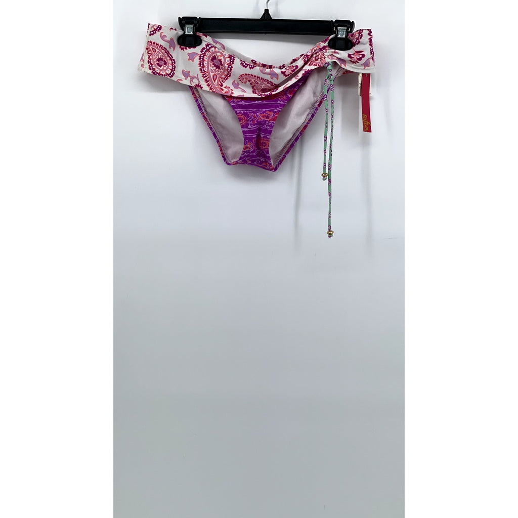 SOFIA By VIX Women's Pink-WhIte Paisley Side-Tie Bikini Bottom SZ L