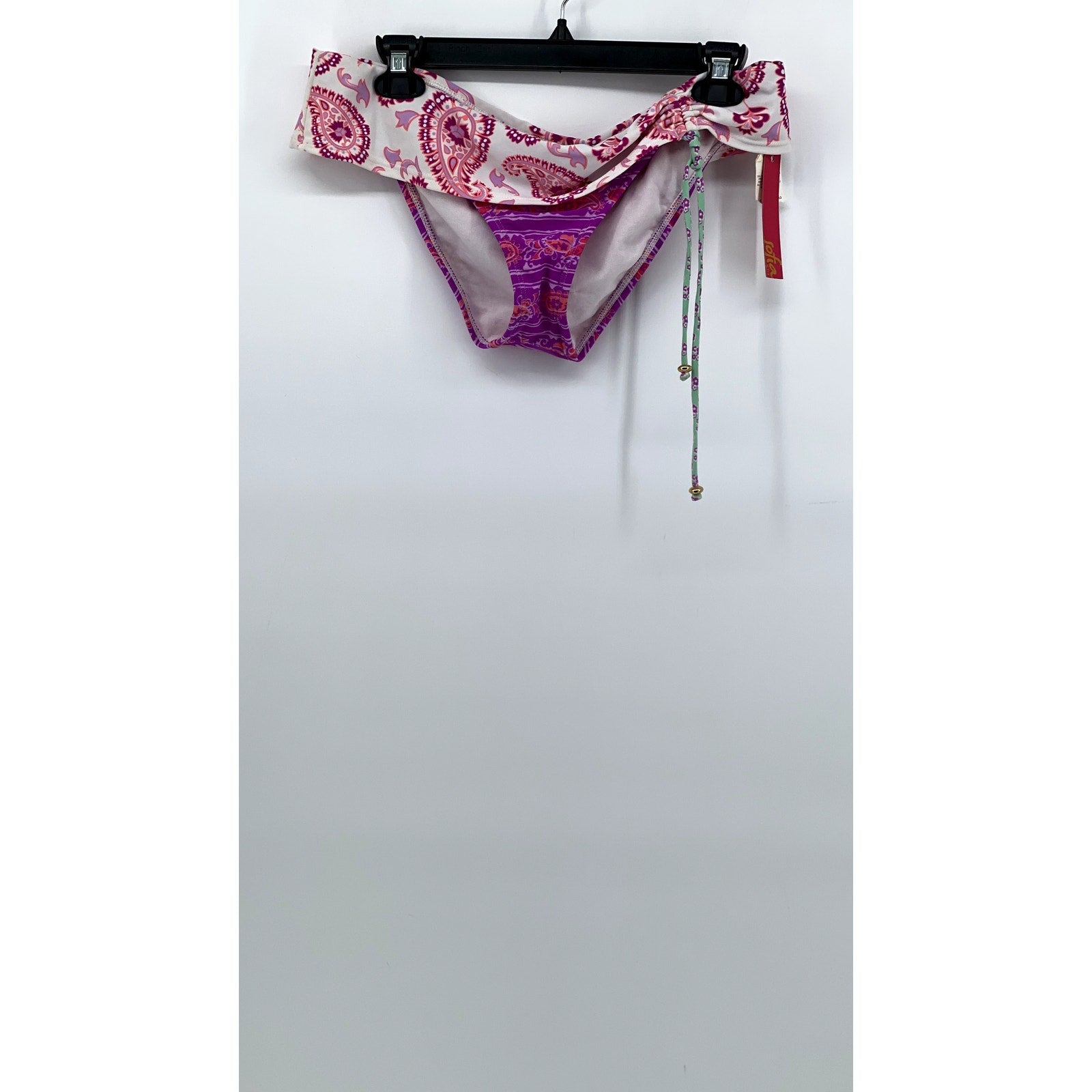 SOFIA By VIX Women's Pink-WhIte Paisley Side-Tie Bikini Bottom SZ L