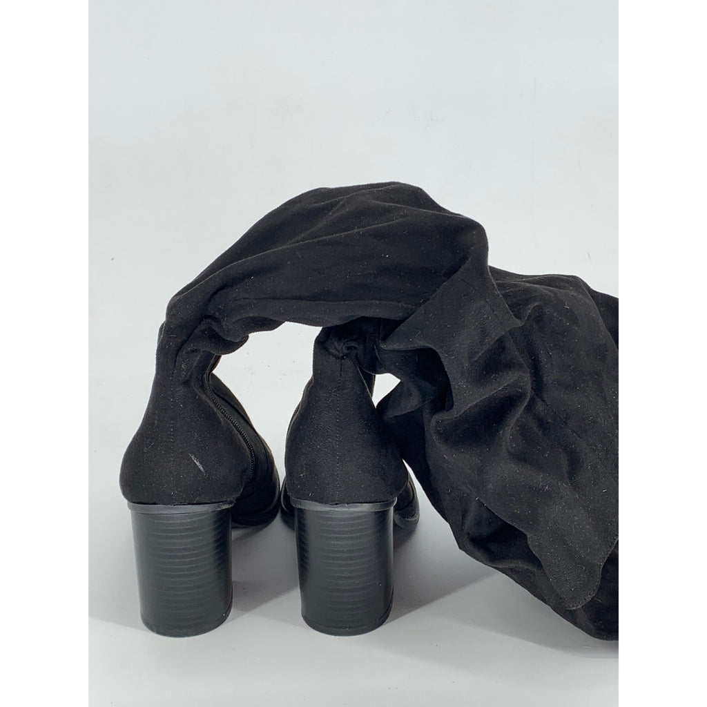 ROUGE HELIUM Women's Black Faux-Suede Sounding Round-Toe Knee-High Boots SZ 7