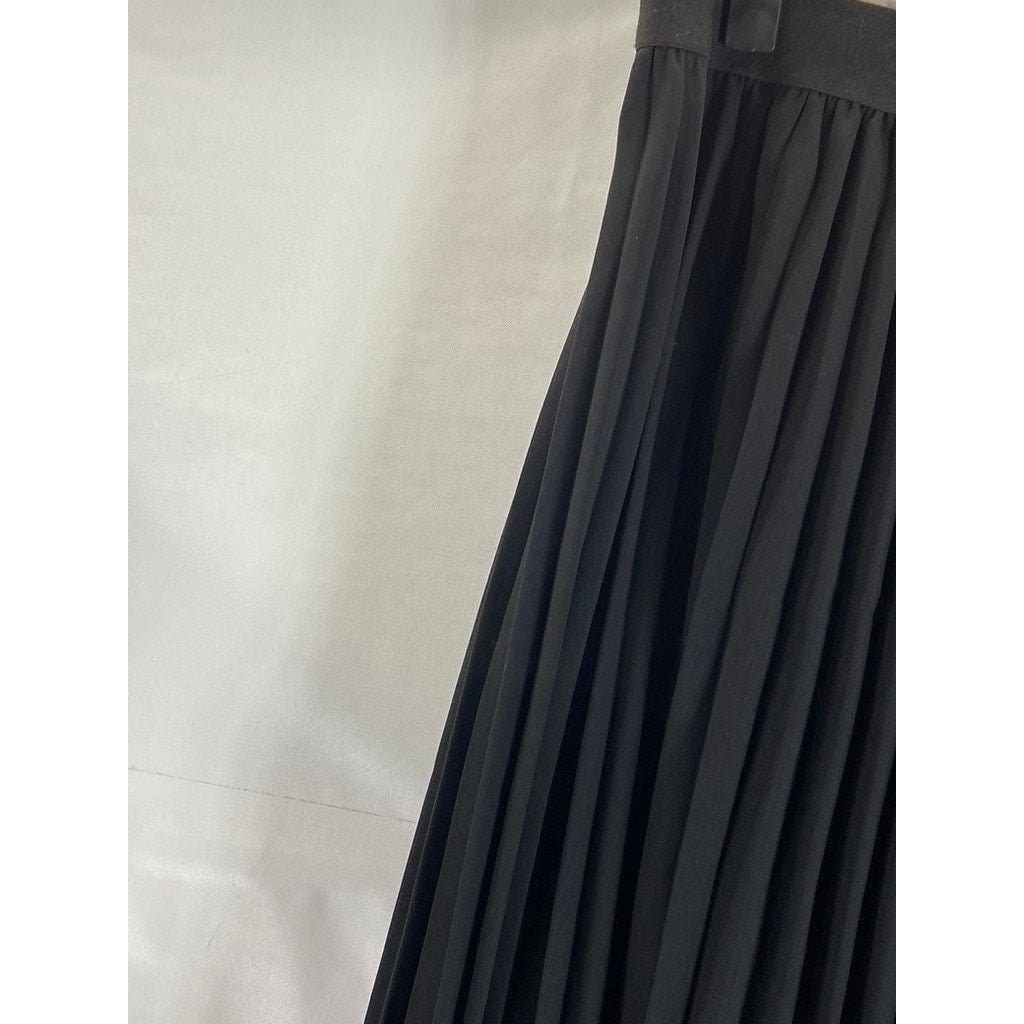 KATE KASIN Women's Black Pleated Knee-Length A-Line Swing Pull-On Skirt SZ XL