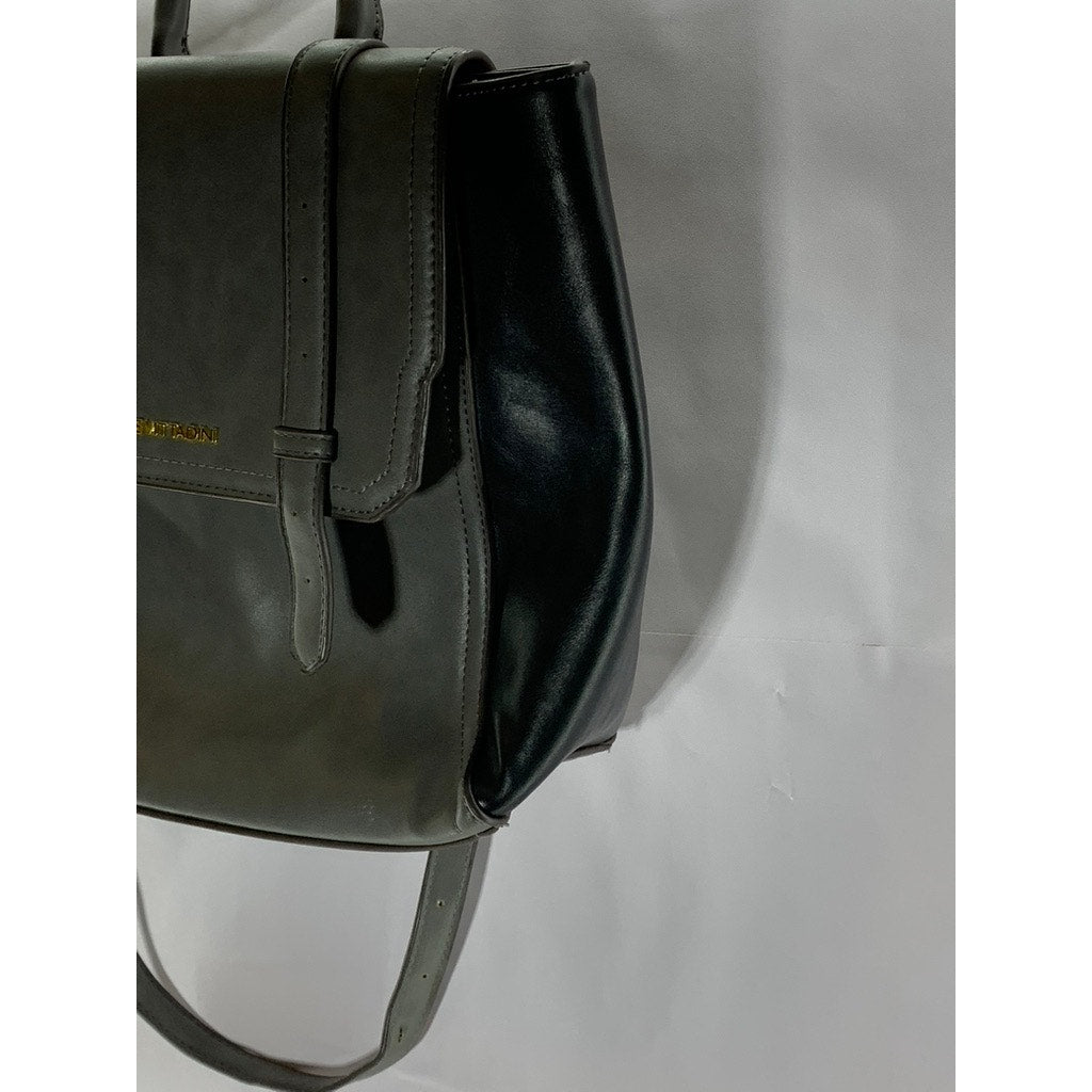 ADRIENNE VITTADINI Women's Black/Grey Faux-Leather Flap Backpack Bag