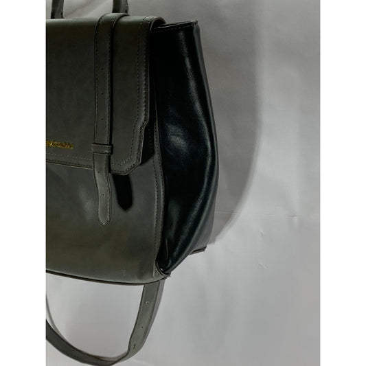 ADRIENNE VITTADINI Women's Black/Grey Faux-Leather Flap Backpack Bag
