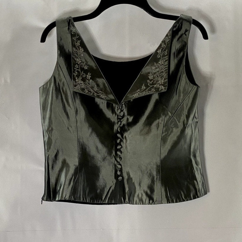 MICHAELANGELO Women's Gray Satin Button-Front Sleeveless Top SZ 12