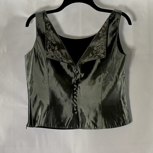 MICHAELANGELO Women's Gray Satin Button-Front Sleeveless Top SZ 12