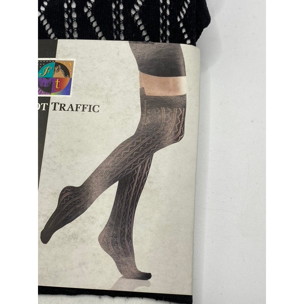 FOOT TRAFFIC Women's Black Cutout Stretch Pull-On Knee High Socks SZ OS
