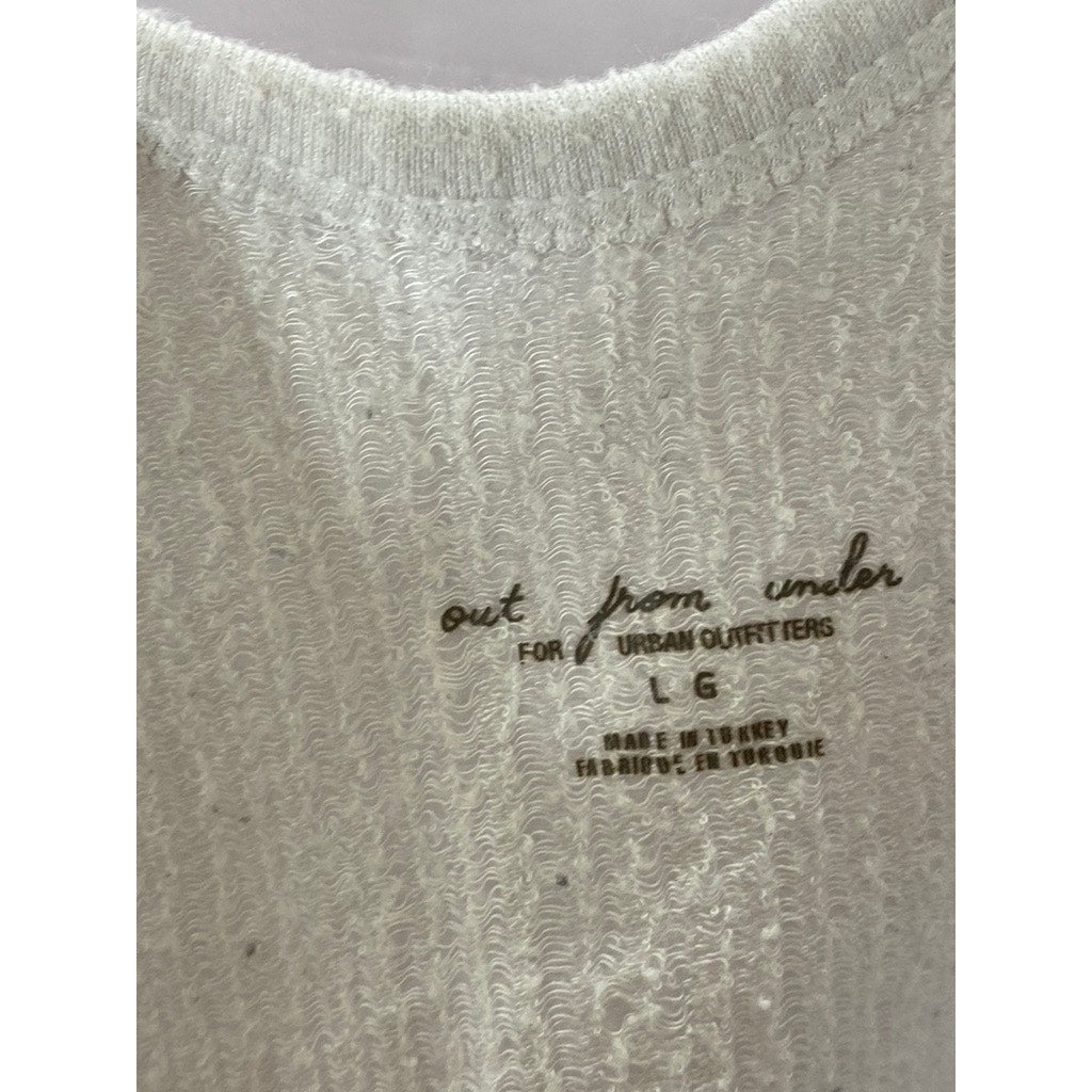 OUT FROM UNDER Women's White Ribbed Deep Scoop-Neck Cropped Tank Top SZ L