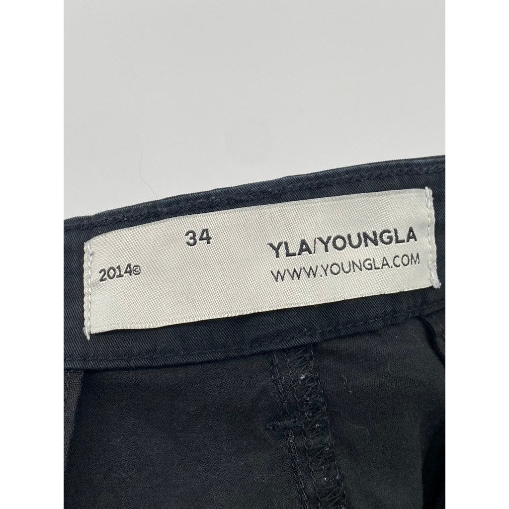 YOUNGLA Men's Black Solid Casual Chino Shorts SZ 34
