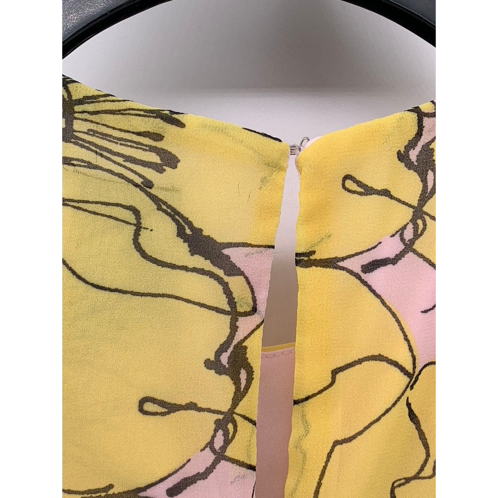 TAYLOR Women's Yellow-Pink Floral Sleeveless Chiffon Shift Mini Dress SZ 2