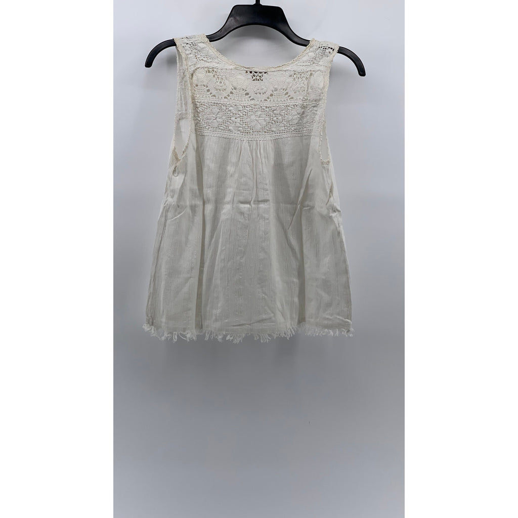 LUCKY BRAND Women's Ivory Knit Boho Ribbon V-Neck Tunic Top SZ M