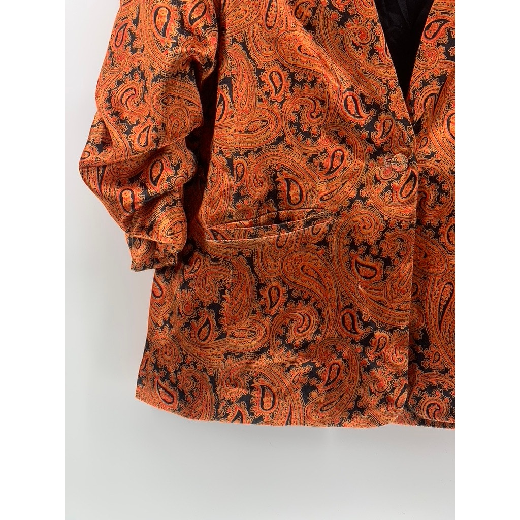 CINQ A SEPT Women's Orange Paisley Print One-Button Notch Collar Blazer SZ 10