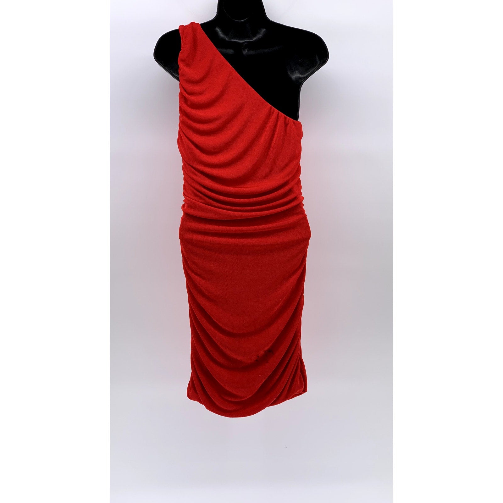 UNBRANDED Women's Red Side Ruched One-Shoulder Sleeveless Bodycon Dress SZ M