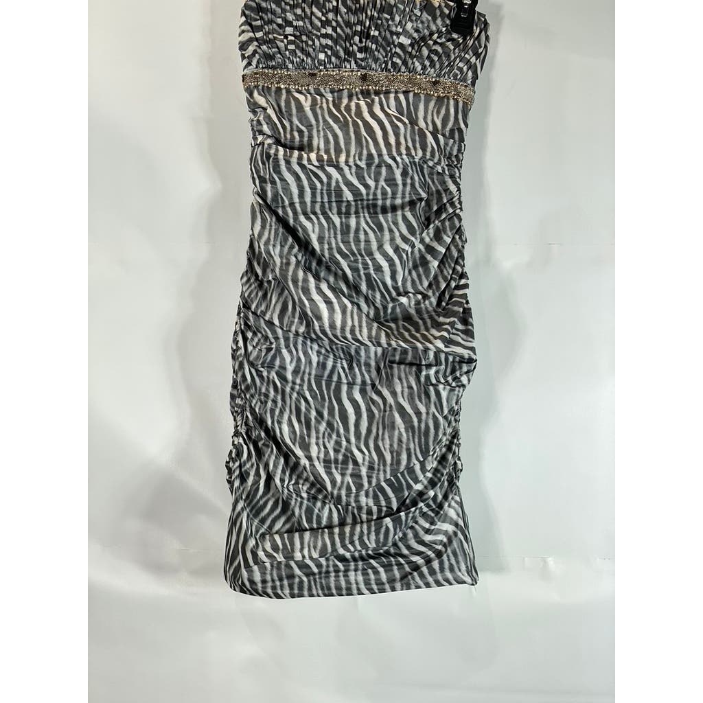 NICOLE BAKTI Vintage y2k Women's Strapless Bodycon Zebra Beaded Mini Dress SZ S