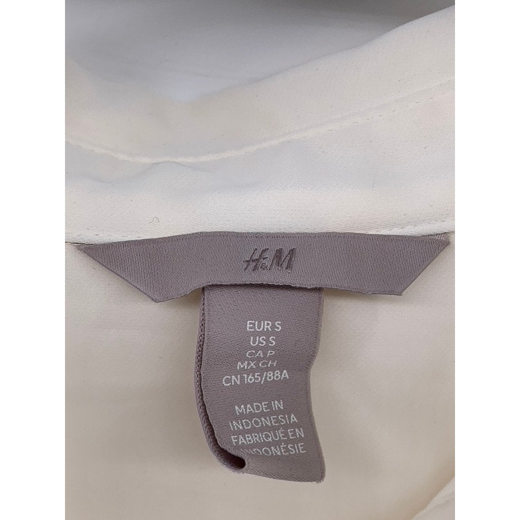 H&M Women's Beige Button-Up Regular Fit Long Sleeve Semi Sheer Top SZ S