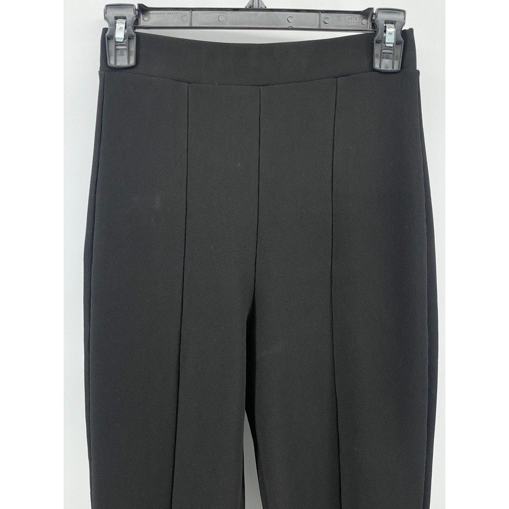 ZARA Women's Black Soft Ribbed Pull-On Side-Slit Hem Pants SZ S
