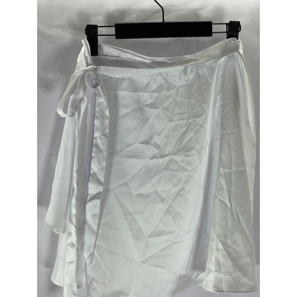 UNBRANDED Women's Bright White Satin Wrap Mini Skirt SZ M