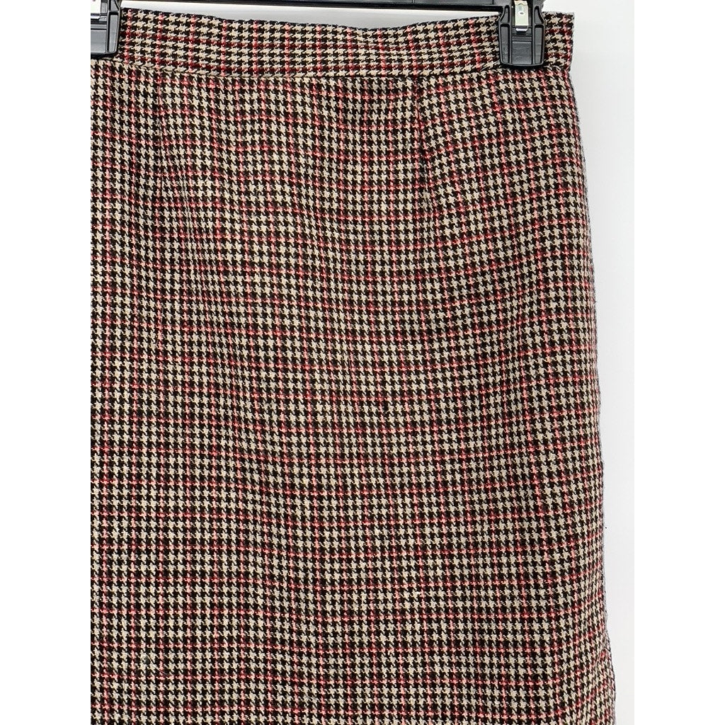 ABCHICBYAB Women's Brown Houndstooth Straight Knee Length Skirt SZ L