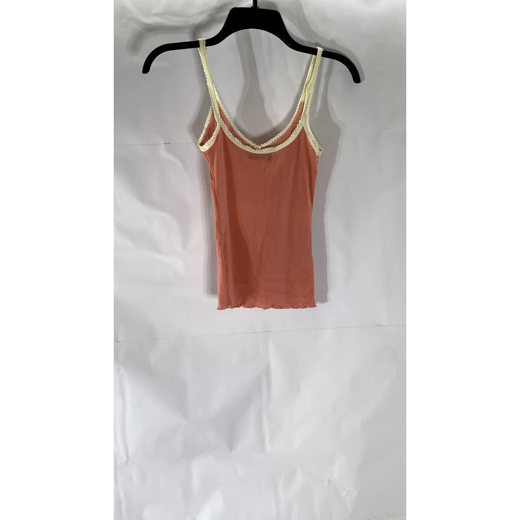 HONEYDEW Women's Pink-Beige Lace-Trim V-Neck Lettuce Hem Pullover Camisole SZ S