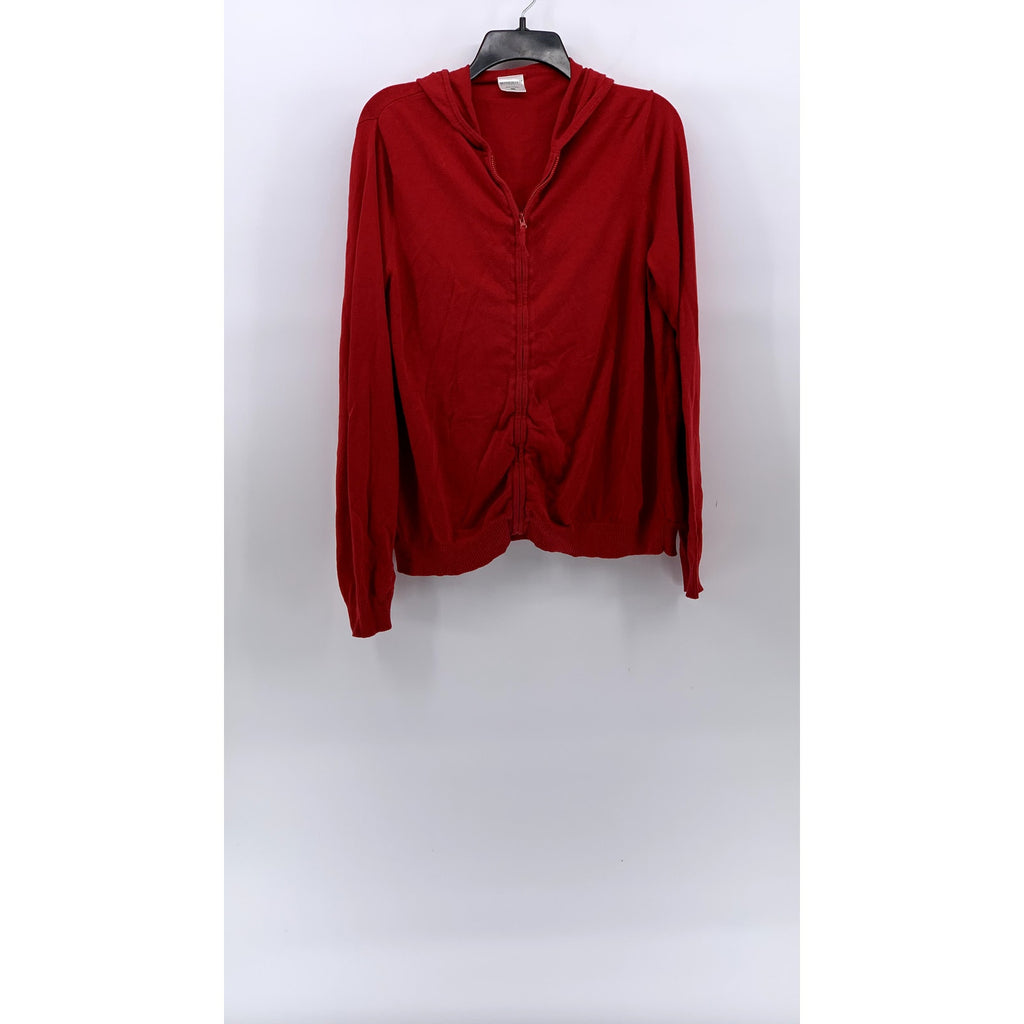 MOTHERHOOD MATERNITY Women's Red Knit Zip-Up Hooded Long Sleeve Sweater SZ S