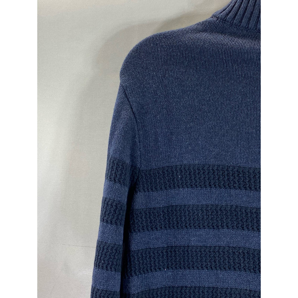 TAHARI Men's Blue Striped Knit Quarter-Zip Pullover Sweater SZ M