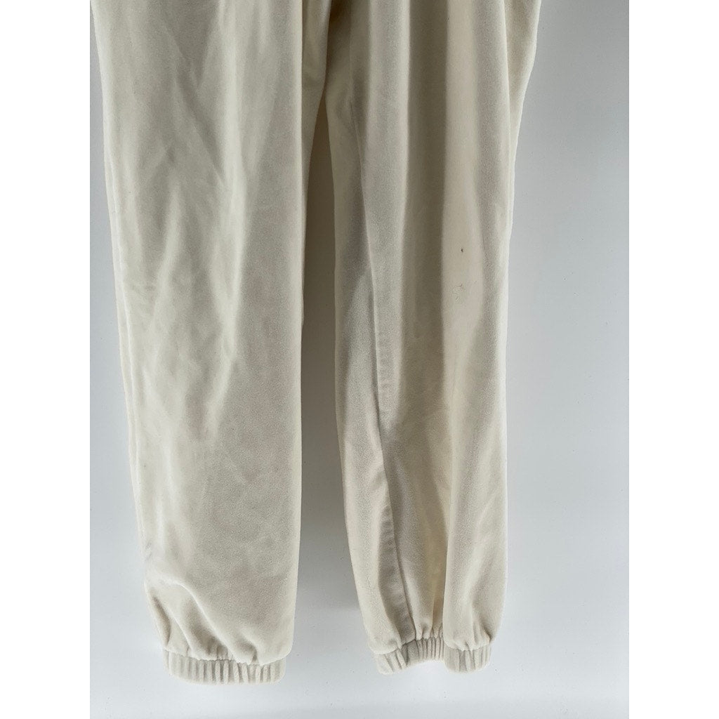 FOREVER 21 Women's Cream Fleece Half-Zip Drawstring Waist Hooded Jumpsuit SZ S