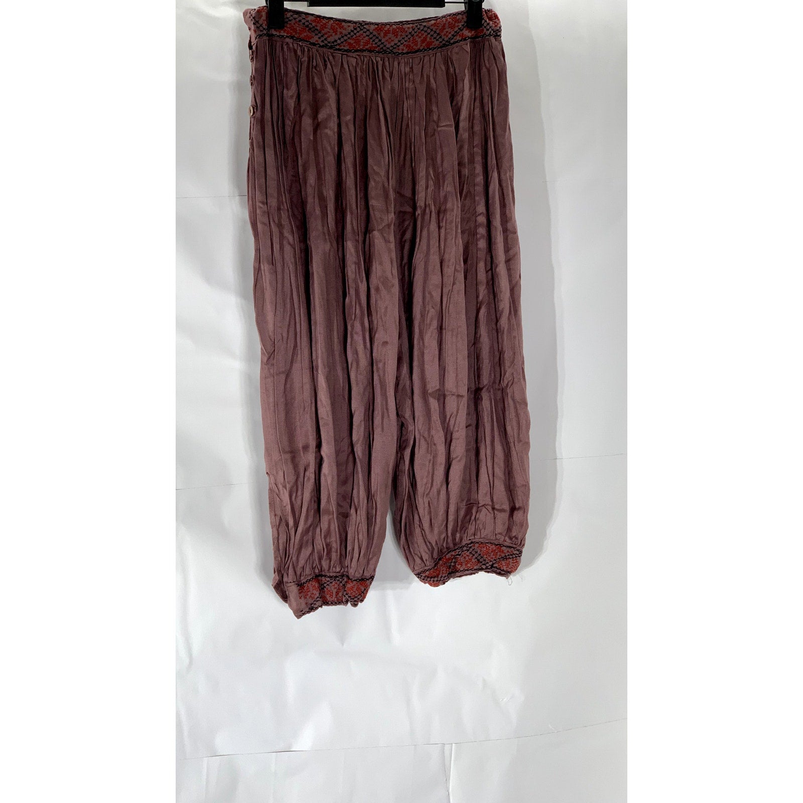 UNBRANDED Women's Rusty Pink Embroidered Side-Button Harem Pant SZ M