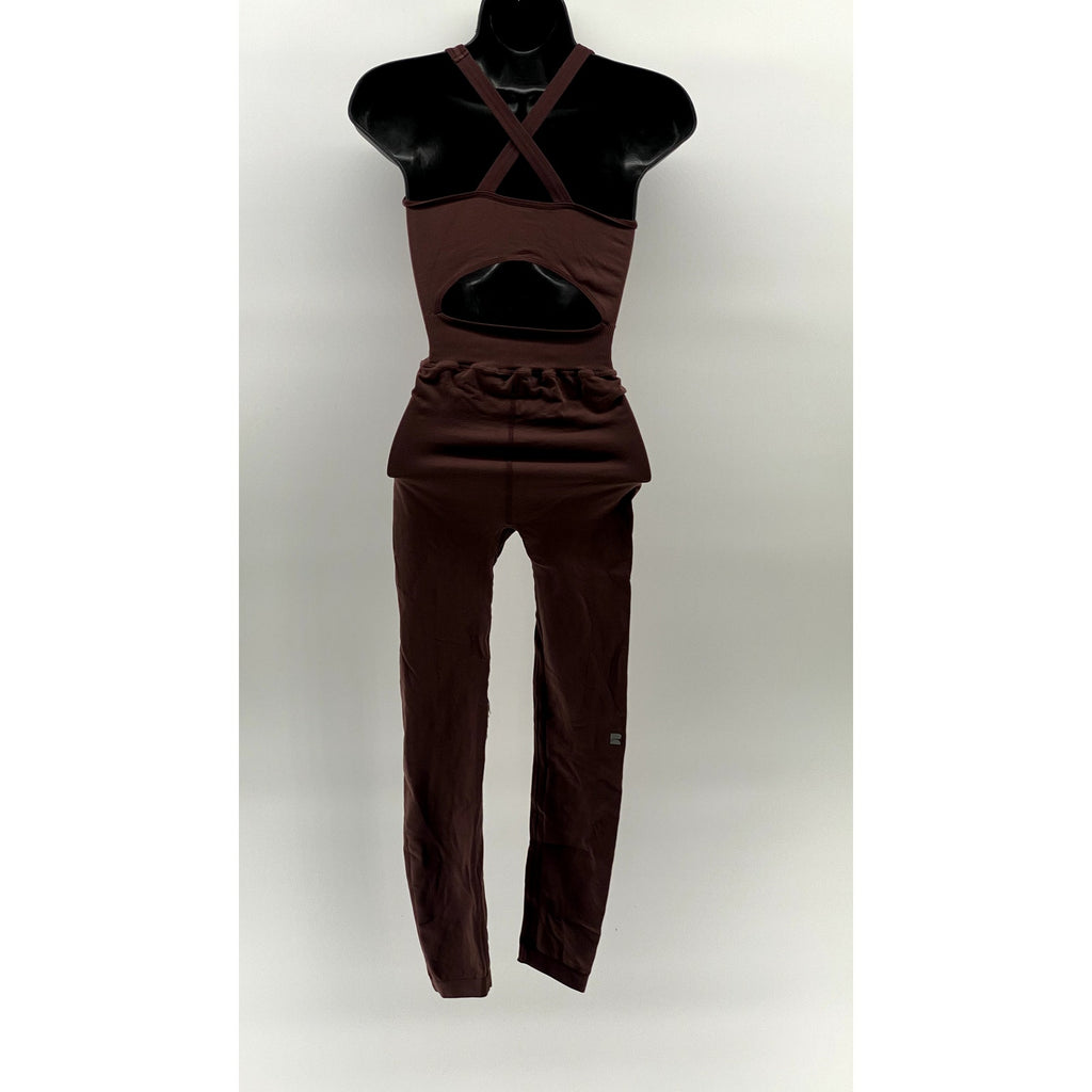 REFORMER Women's Brown Fitted Scoop-Neck Pilates Cutout-Back Jumpsuit SZ XS